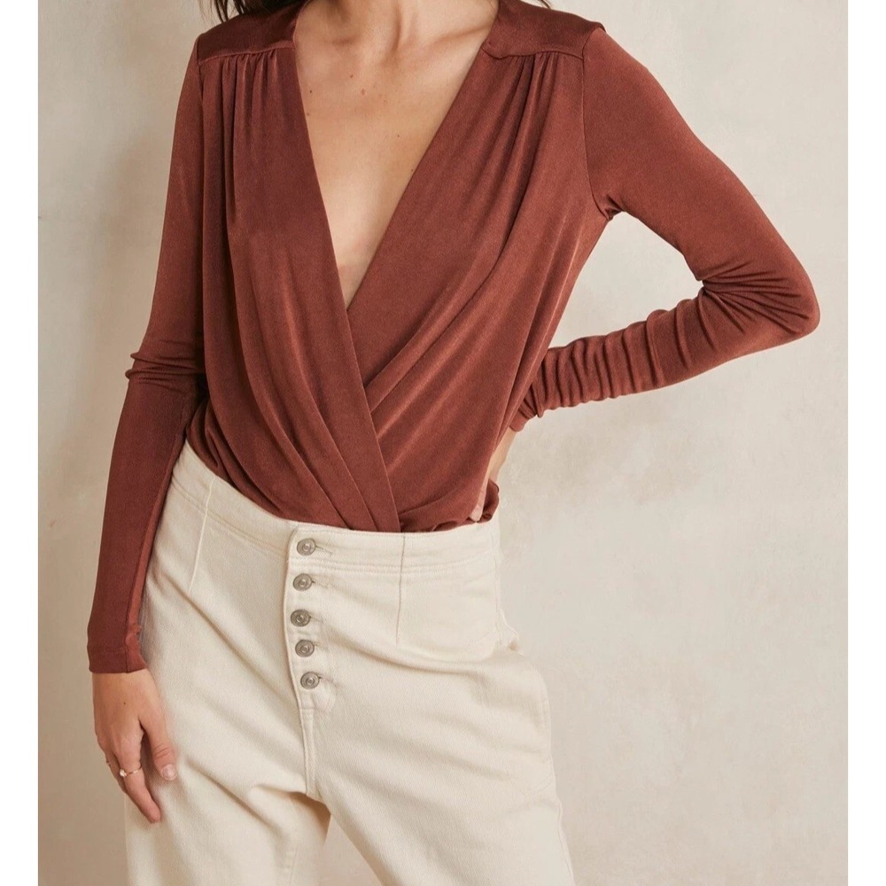 NWT Free People Intimately Turnt‎ Bodysuit Ginger Spice Plunge V-Neck Size XS